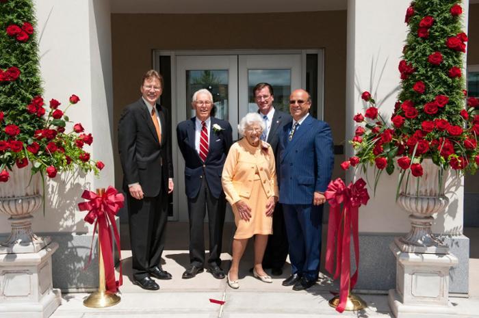 Jane and John Wold '38, with from left, Trustee John E. Kelly III '76, President Stephen C. Ainlay and Trustee Frank L. Messa '73 at the dedication of the Peter Irving Wold Center in May 2011.