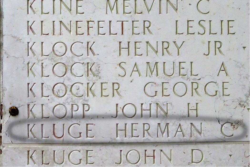 Kluge's name on a Tablet in the Phillipines