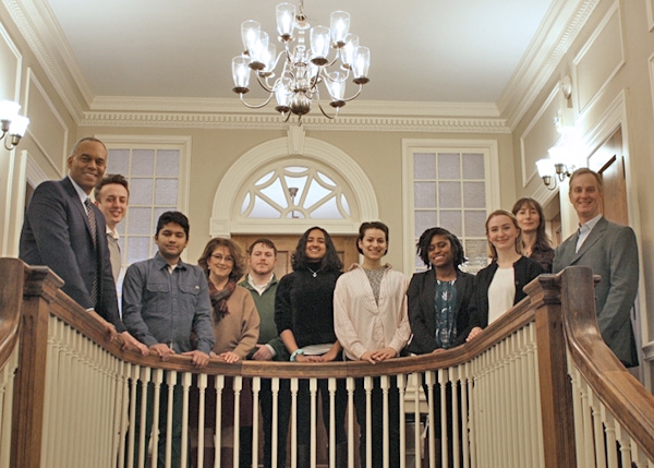 President David R. Harris, left, and Professor Jeff Corbin, far right, with this year's winners