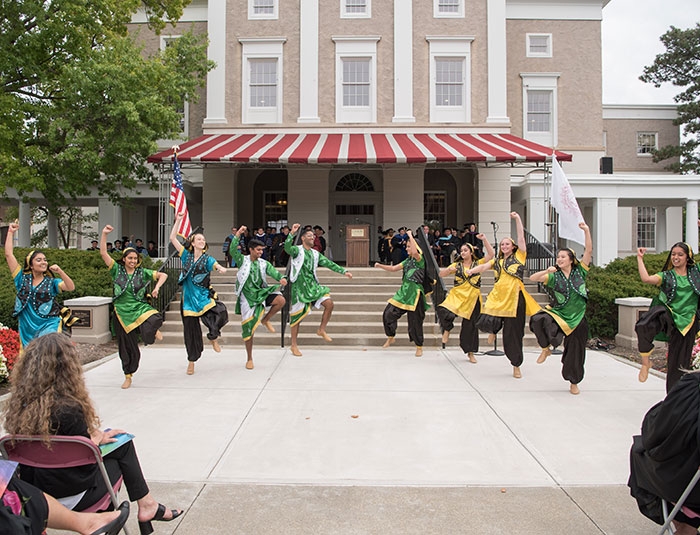 Union's Bhangra Dance Group performs at the inauguration.