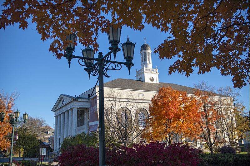 A fall view of Memorial Chapel 