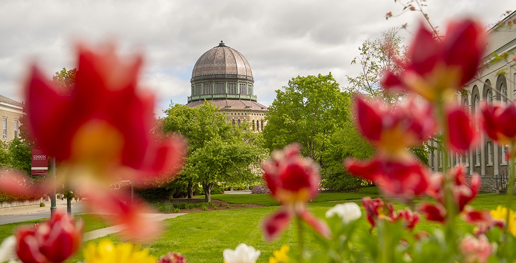A springtime view of the Nott Memorial.