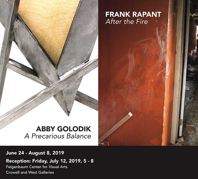 An exhibition of sculpture and photography, titled “Abby Golodik ’18: A Precarious Balance & Frank Rapant ’07: After the Fire,”