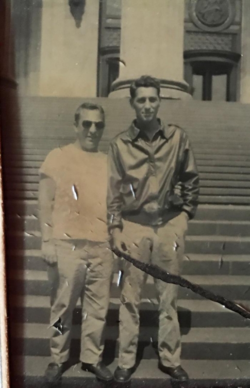 Ted Rosen, St. Lawrence Class of 1948 and Donald Sommers '45, on the steps of the New York State Department of Education building in Albany, N.Y. around 1942.
