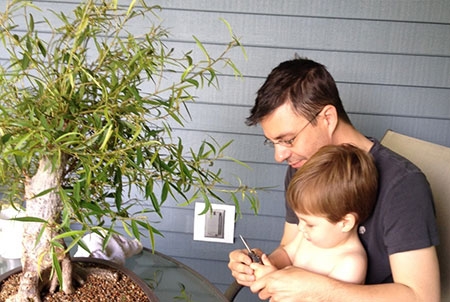 Timothy Stablein, associate professor of sociology, with his son, Charlie.