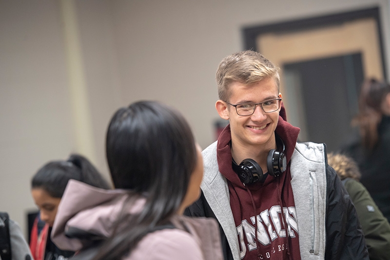 Students chatting after biochemistry class