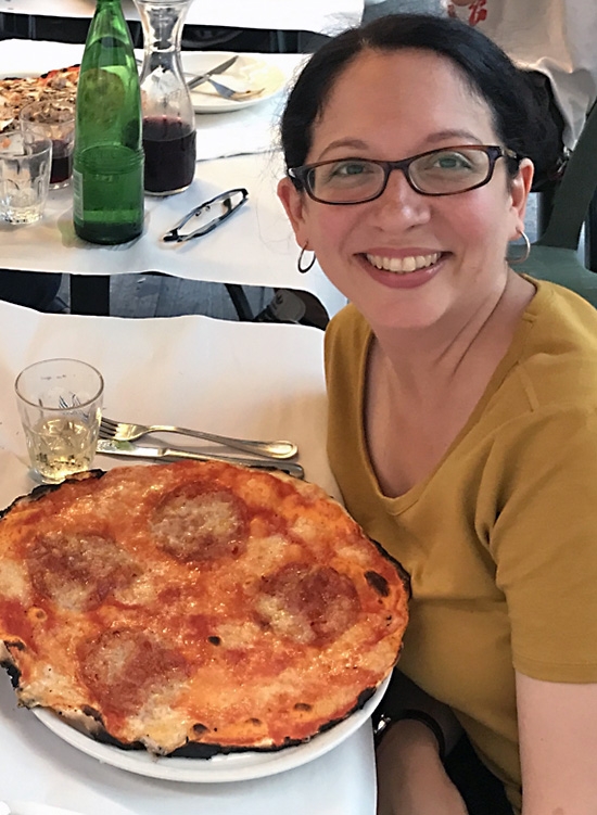 Stacie Raucci at her favorite pizzeria in Rome.