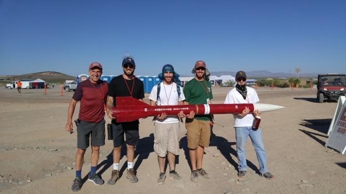 Union's rocket team at the Spaceport America Cup, from left, Prof. Andrew Rapoff, Christopher Marina '18, Owen Gauthier '18, Matthew Reinhardt '18 and Andrew Attori '18