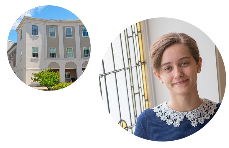 The Wold Center and a Union student in Lamont House