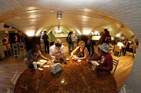 Students enjoying a meal at the Rathskeller