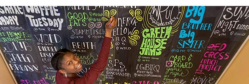 The Minerva blackboard in Reamer Campus Center