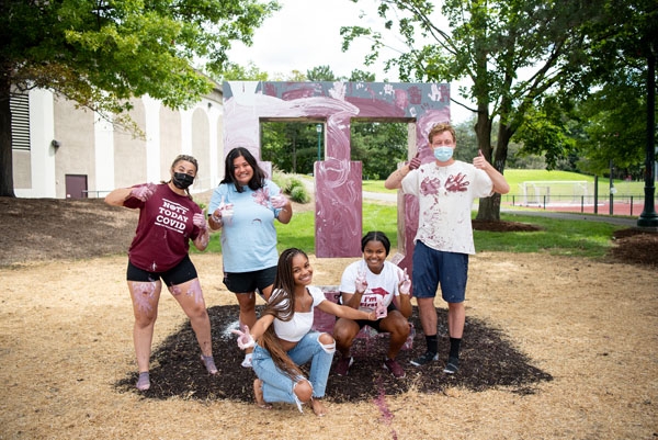 Students painting the new U 