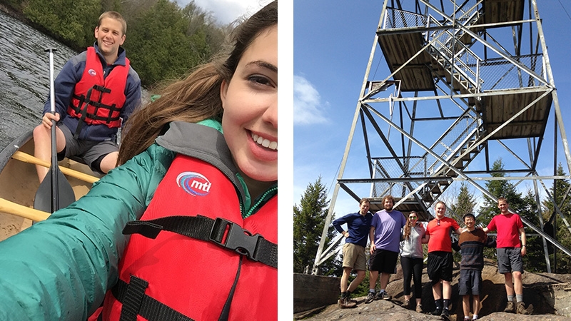 Peter Durkin '16 and Sara Covelli '17 snap a selfie while canoing in the Adirondacks