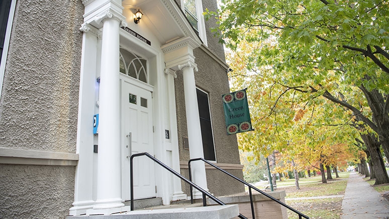 The entrance to Green House, one of the seven Minerva Houses on campus.