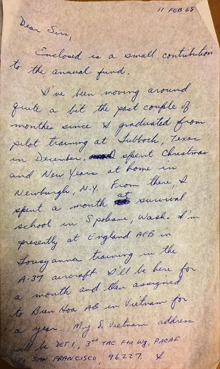 Shortly after writing a letter to the alumni office with a contribution to the annual fund, David Whitehill '66 was killed in Vietnam.
