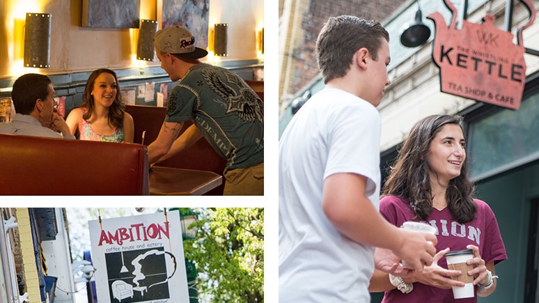 Scenes of various restaurants in downtown Schenectady