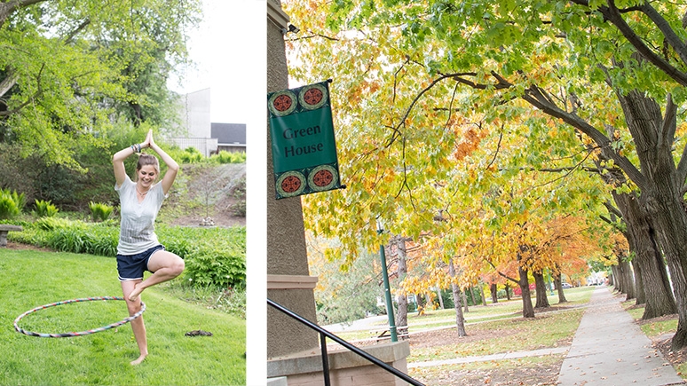 Scenic views of campus including Green House
