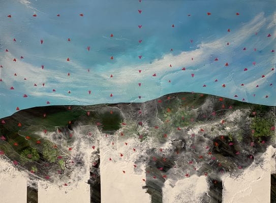 Merritt Johnson, When Sky presses down and lifts up, bringing water to tear down what is not land, 2020, oil and alkyd on panel, 18 x 24 inches, Courtesy of Accola Griefen Fine Art, New York City and the artist, © Merritt Johnson