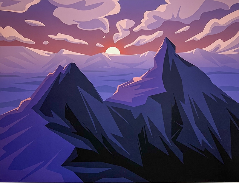 A painting of some mountains