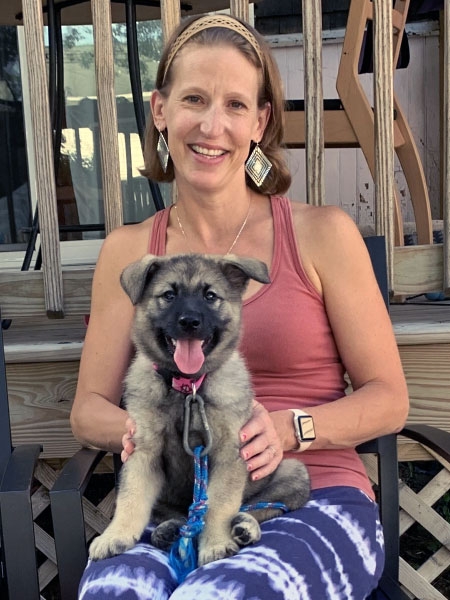 Laura MacManus-Spencer with puppy, Freyja