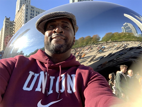 Michael Moore at “The Bean” in Chicago’s Millennium Park