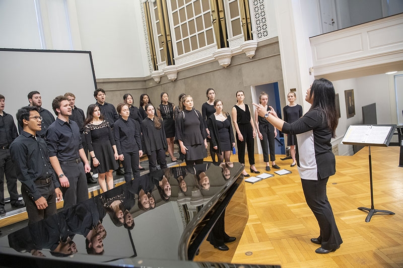 Shou-Ping Liu conducts the Union College campus choral