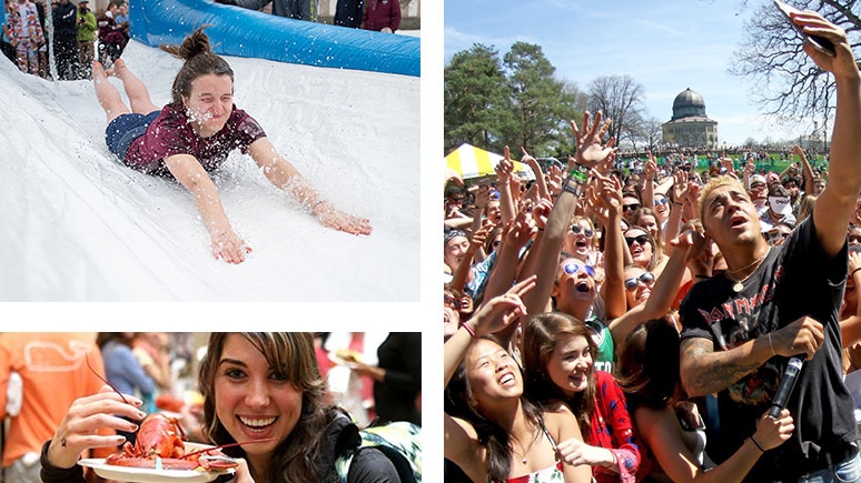 A collage showing some favorite Union traditions including Lobsterfest, Springfest and the Dutch dip fundraiser.