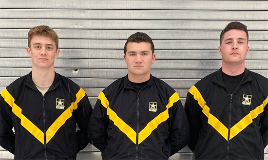 Ben Daniels ’24, Clayton Garland ’23 and William Lapham ‘24 are part of a team of Army ROTC cadets selected for the Sandhurst Military Skills Competition, an annual two-day event at the United States Military Academy at West Point.