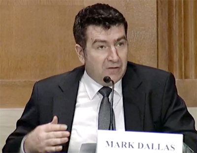 A screenshot of Mark Dallas of Union College testifying at a hearing of the US-China Economic and Security Review Commission (USCC).