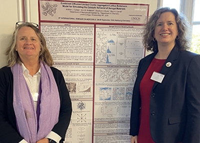 Profs. Ann Anderson, left, and Mary Carroll '86 at the Sixth International Seminar on Aerogels at Hamburg University of Technology (TUHH) in Germany