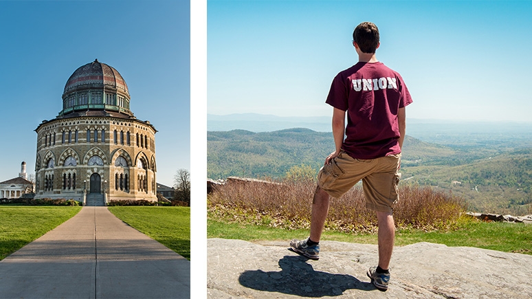 Photos show the Nott and a student on top of a mountain