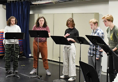 Students in a rehearsal for a theatrical production