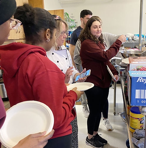 Students queue in line in the kosher kitchen 