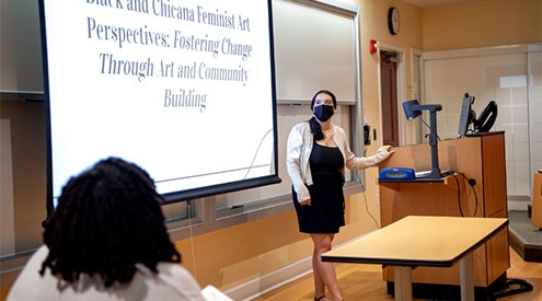 A student presenting their research at the Steinmetz Symposium 