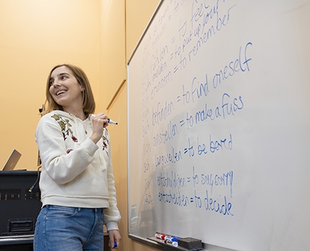 Teacher in language center.