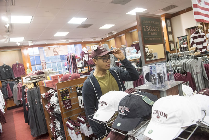 A student shopping at the Union College Bookstore.