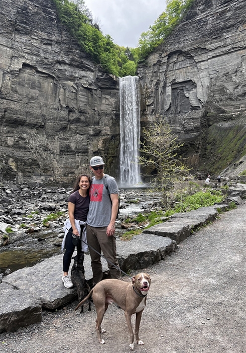 Geri Merrell-Seif and her husband, Corey, with their pitbull, Lenny