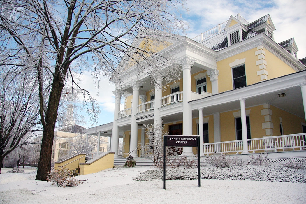 Grant Hall after a winter storm