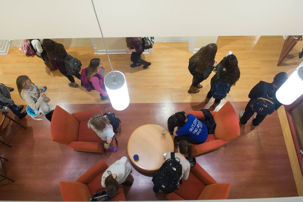 A view of  Karp first floor hallway from the second floor