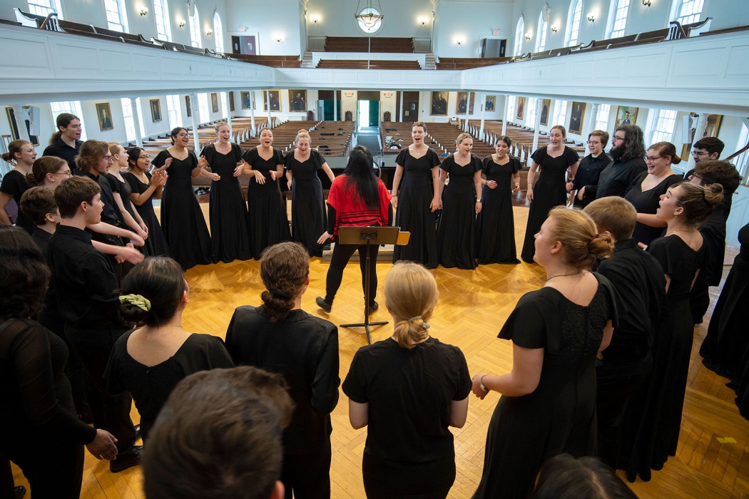 Union College Choir practicing in Memorial Chapel