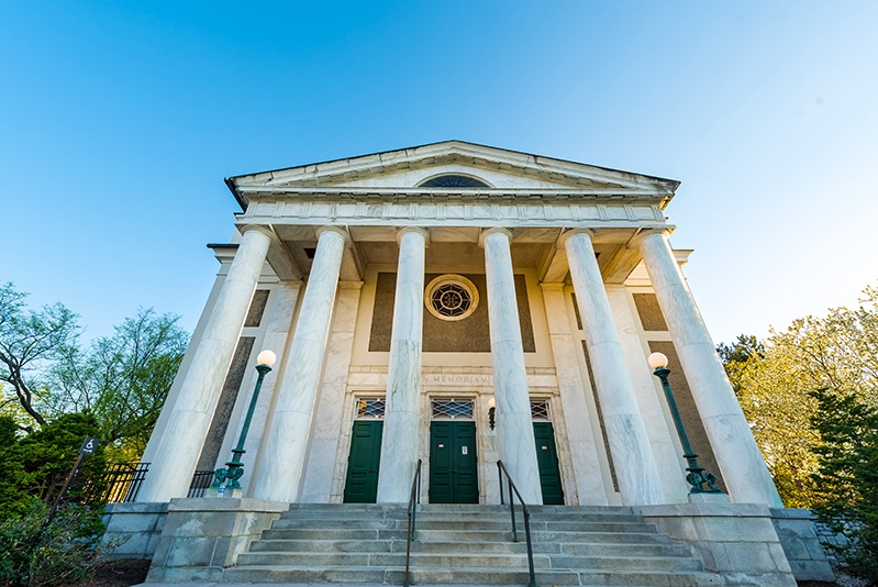 A front view of Memorial Chapel