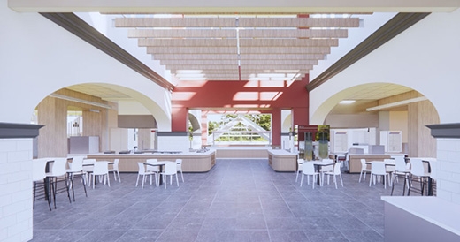 Architectural rendering shows new Reamer dining entry facing north