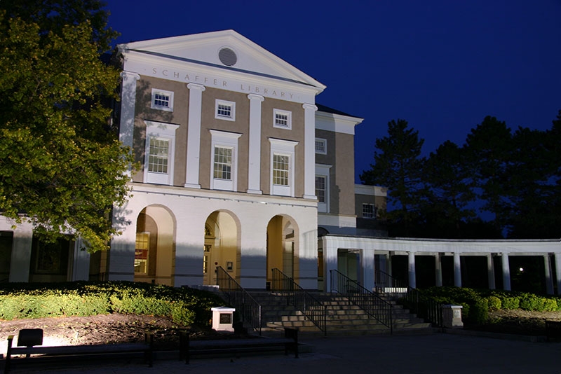 Schaffer Library at night