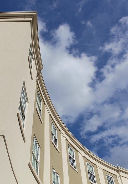 A close up of the Wold building exterior