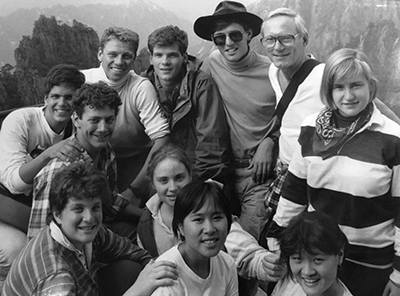 Professor Donald Thurston, top right, leading the College's inaugural term in China in 1986