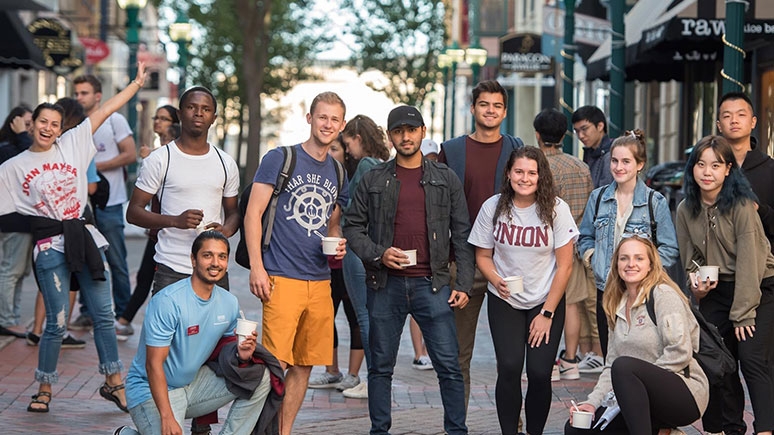 Union students on Jay Street in downtown Schenectady.