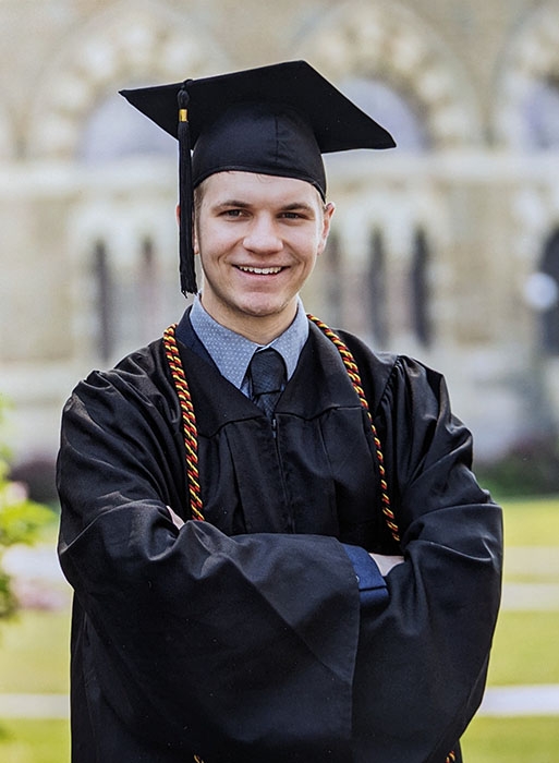 Sebastian Koch in front of the Nott Memorial