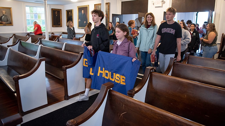 Students process through Memorial Chapel as part of the Convocation ceremonies.