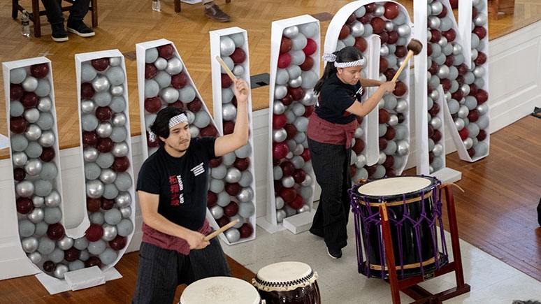 The Union College Japanese Drumming Ensemble (Zakuro-Daiko) gives a ReUnion performance in Memorial Chapel