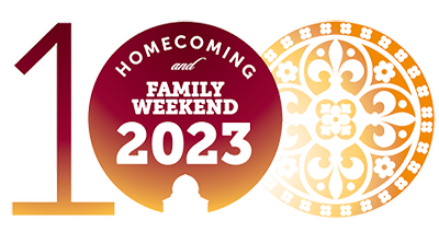 A graphic that says Homecoming and Family Weekend 2023